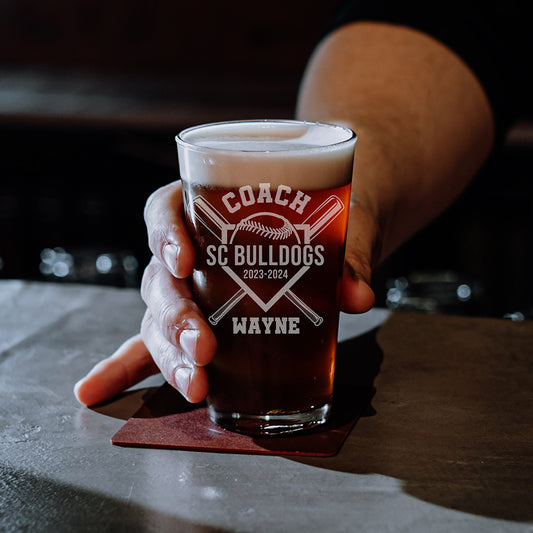 Personalized Baseball Beer Pint Glass