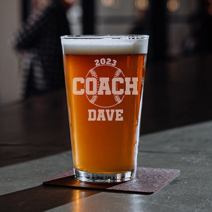 Personalized Baseball Beer Pint Glass