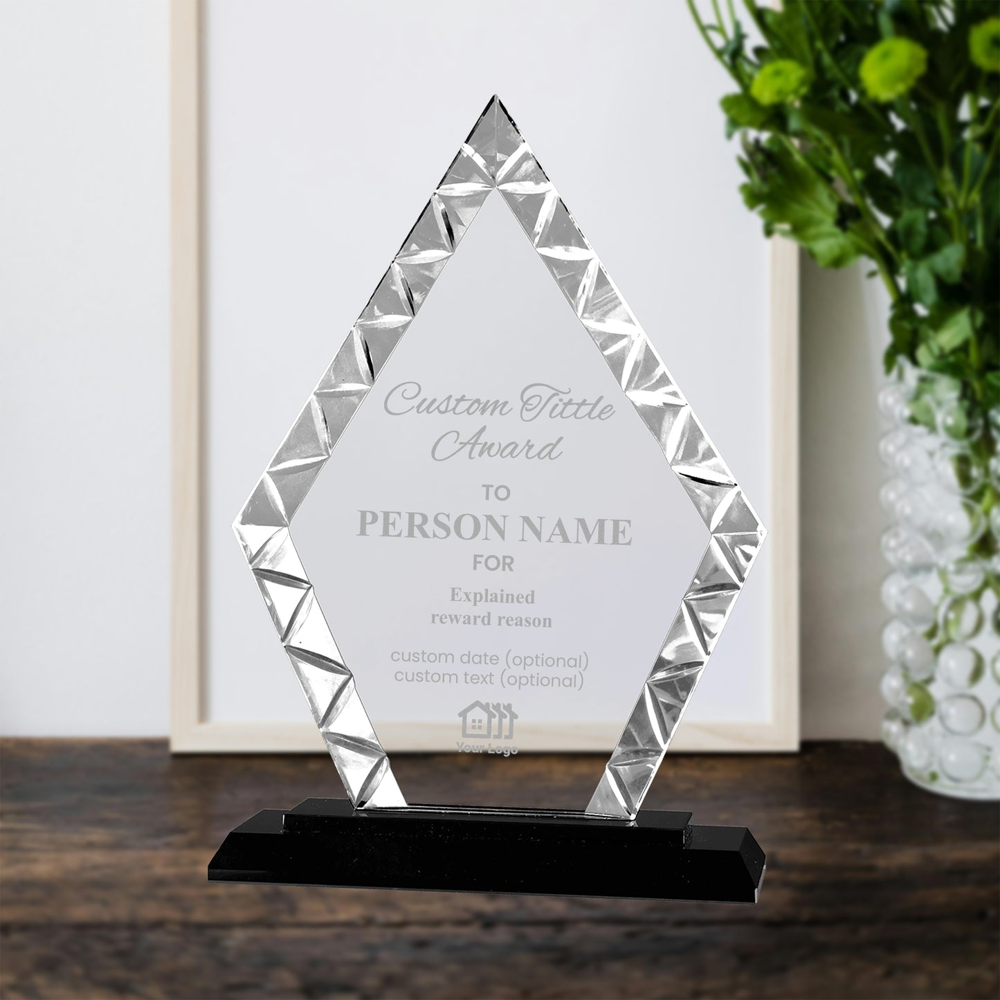 Custom Diamond Accent Glass Award