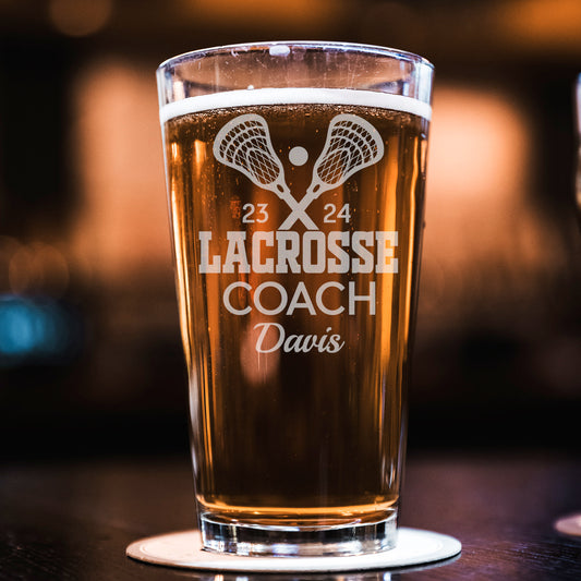 Personalized Lacrosse Coach Pint Glass